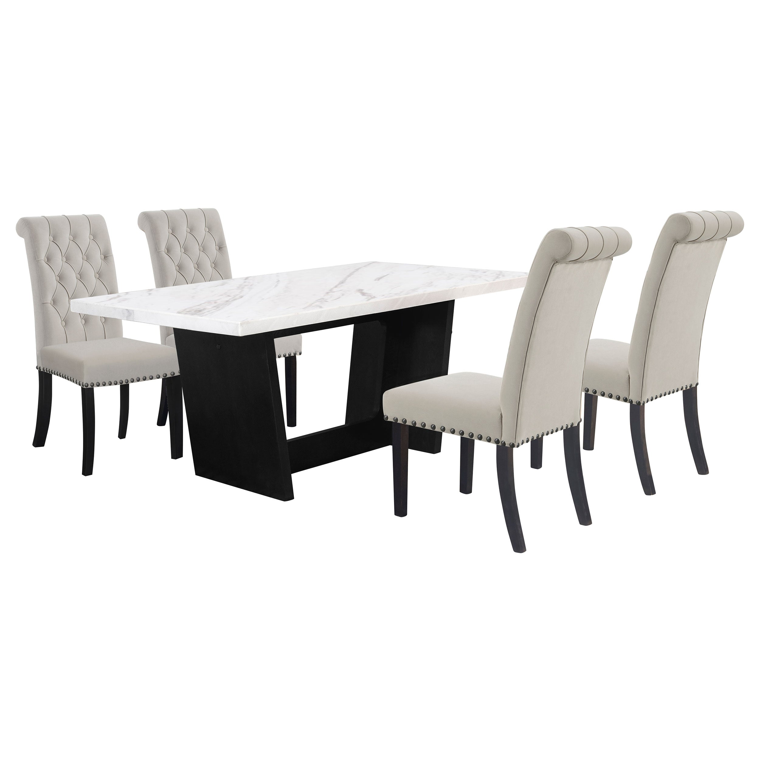 Sherry Rectangular Marble Top Dining Set Sand and White