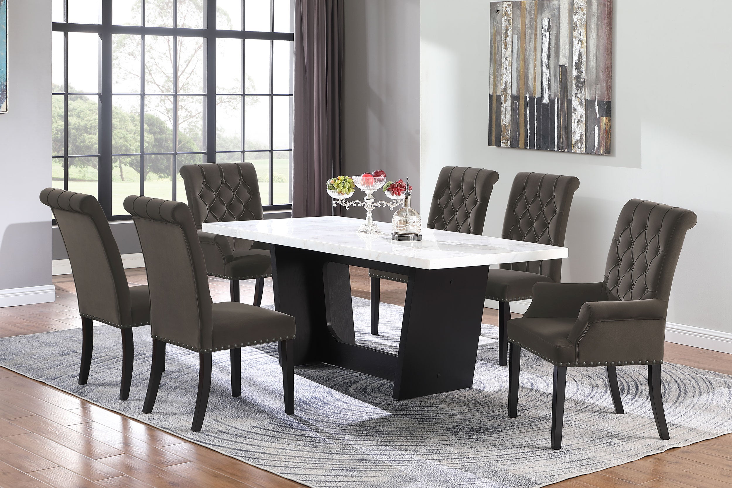 Sherry Rectangular Marble Top Dining Set Brown and White