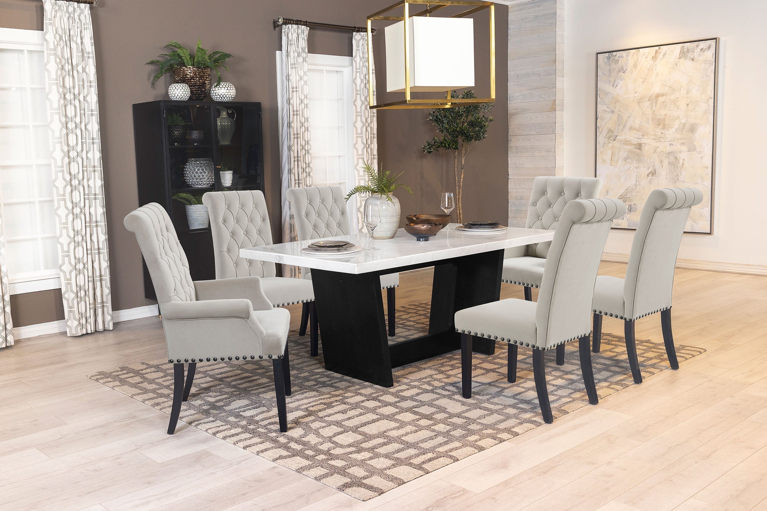 Sherry Rectangular Marble Top Dining Set Sand and White