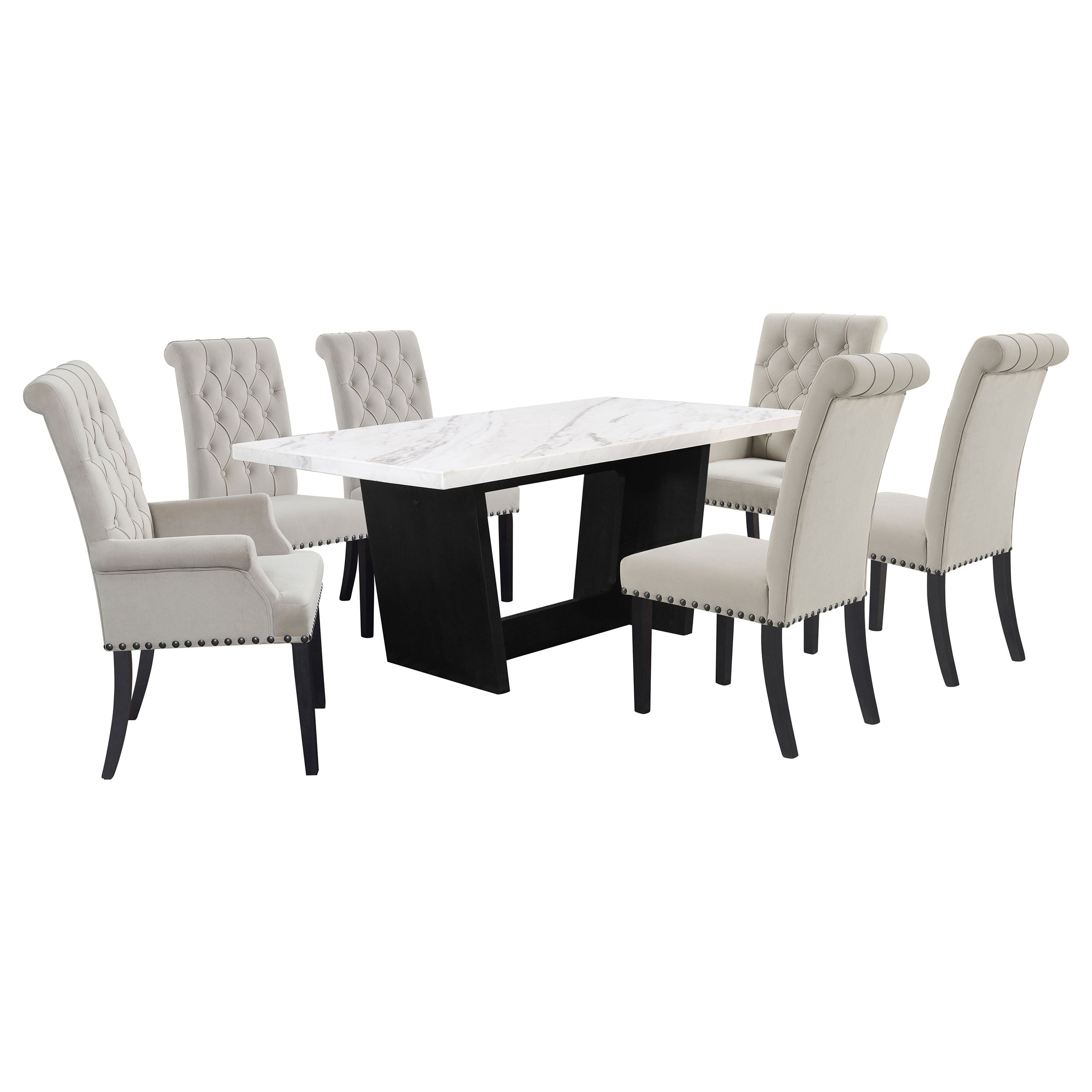 Sherry Rectangular Marble Top Dining Set Sand and White