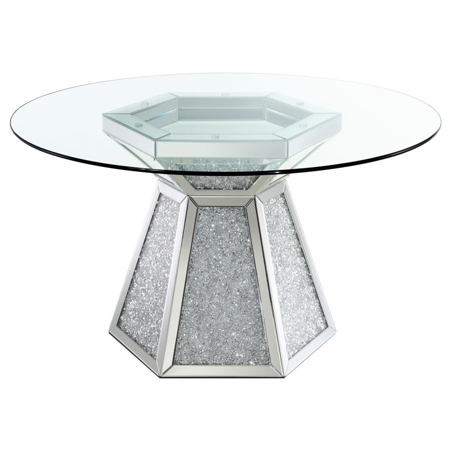 Quinn 5-piece Round Glass Top Mirrored Dining Set