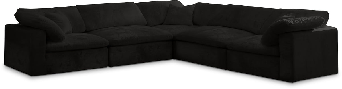 Cozy Velvet Modular Sectional — 5-Piece Corner Sectional — Black