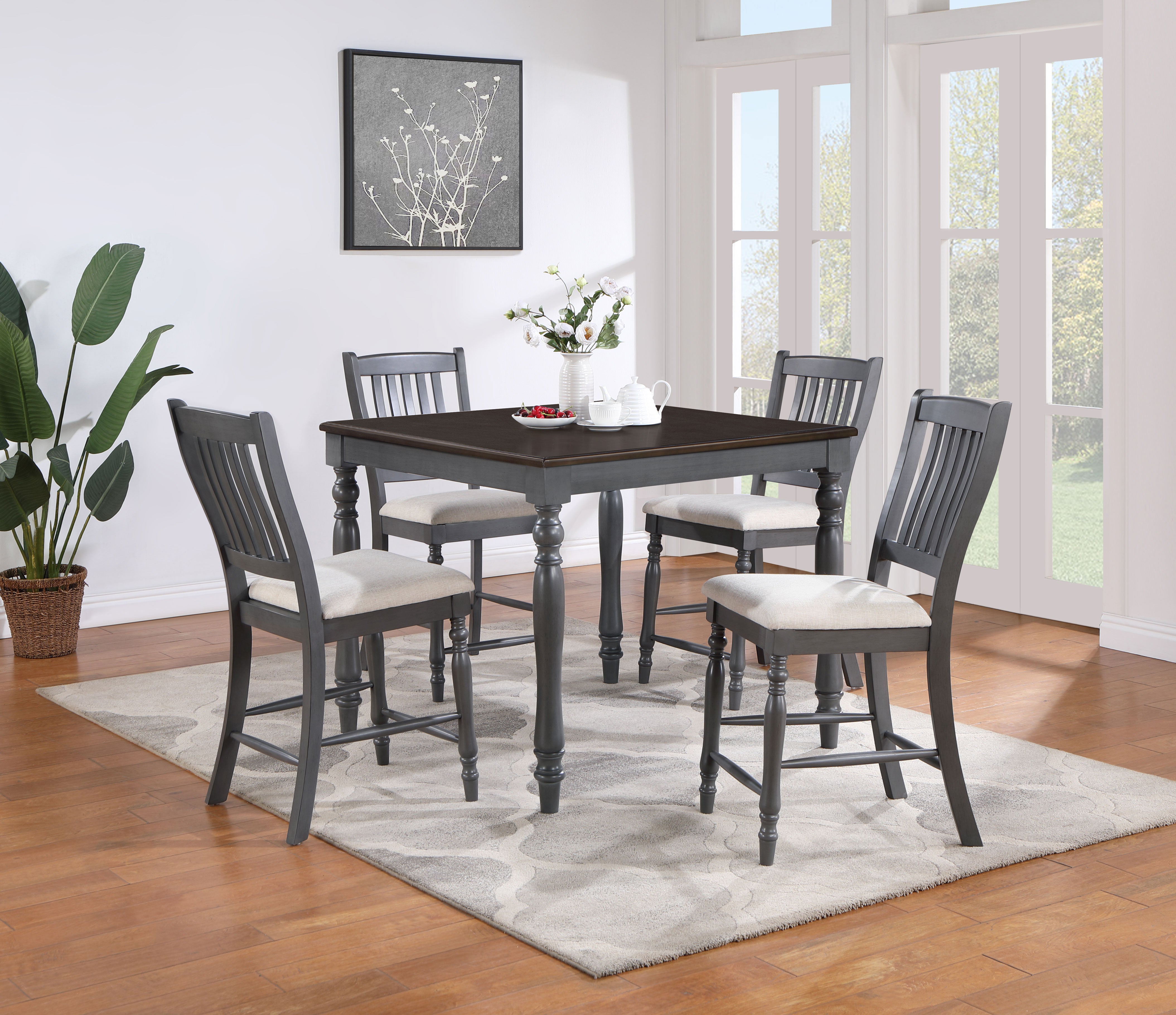 Wiley Square Spindle Legs Counter Height Dining Set Beige and Grey
