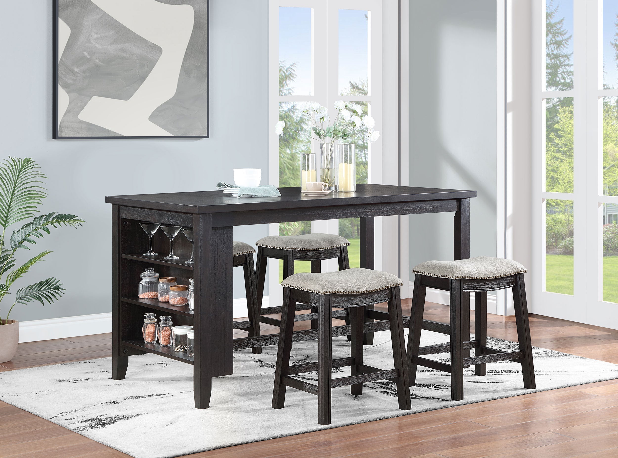 Elliston Rectangular Counter Height Dining Set Dark Grey and Beige
