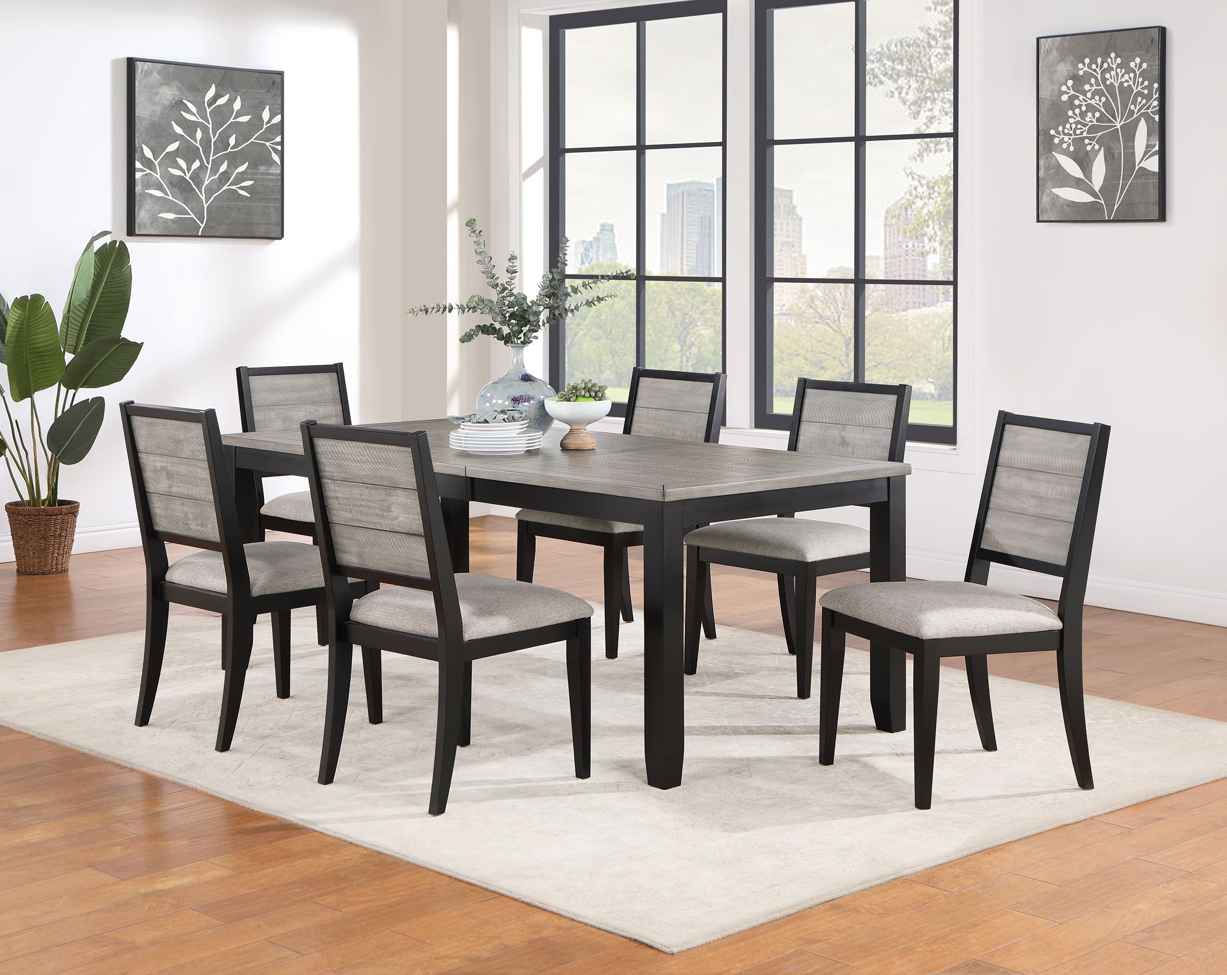 Elodie Dining Table Set with Extension Leaf Grey and Black