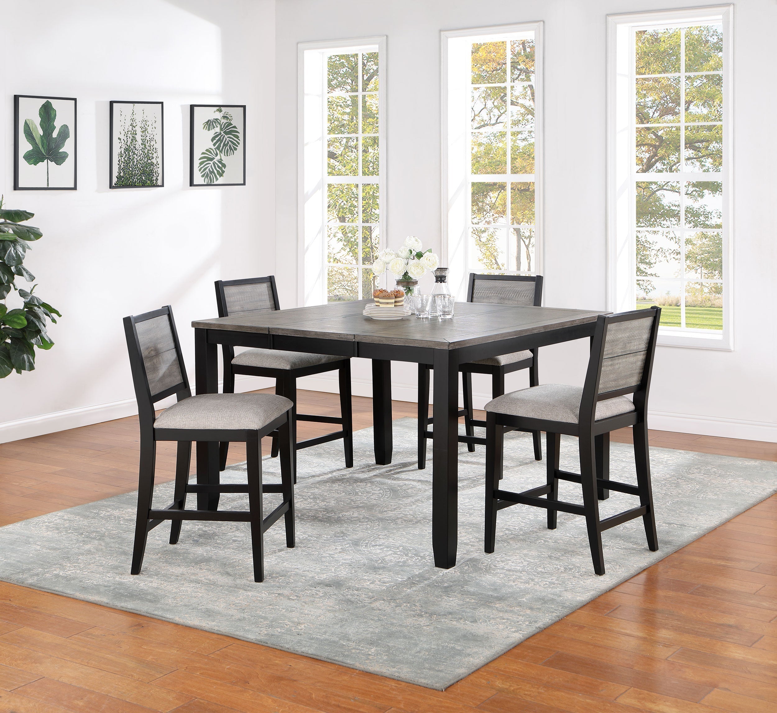 Elodie Counter Height Dining Table Set with Extension Leaf Grey and Black