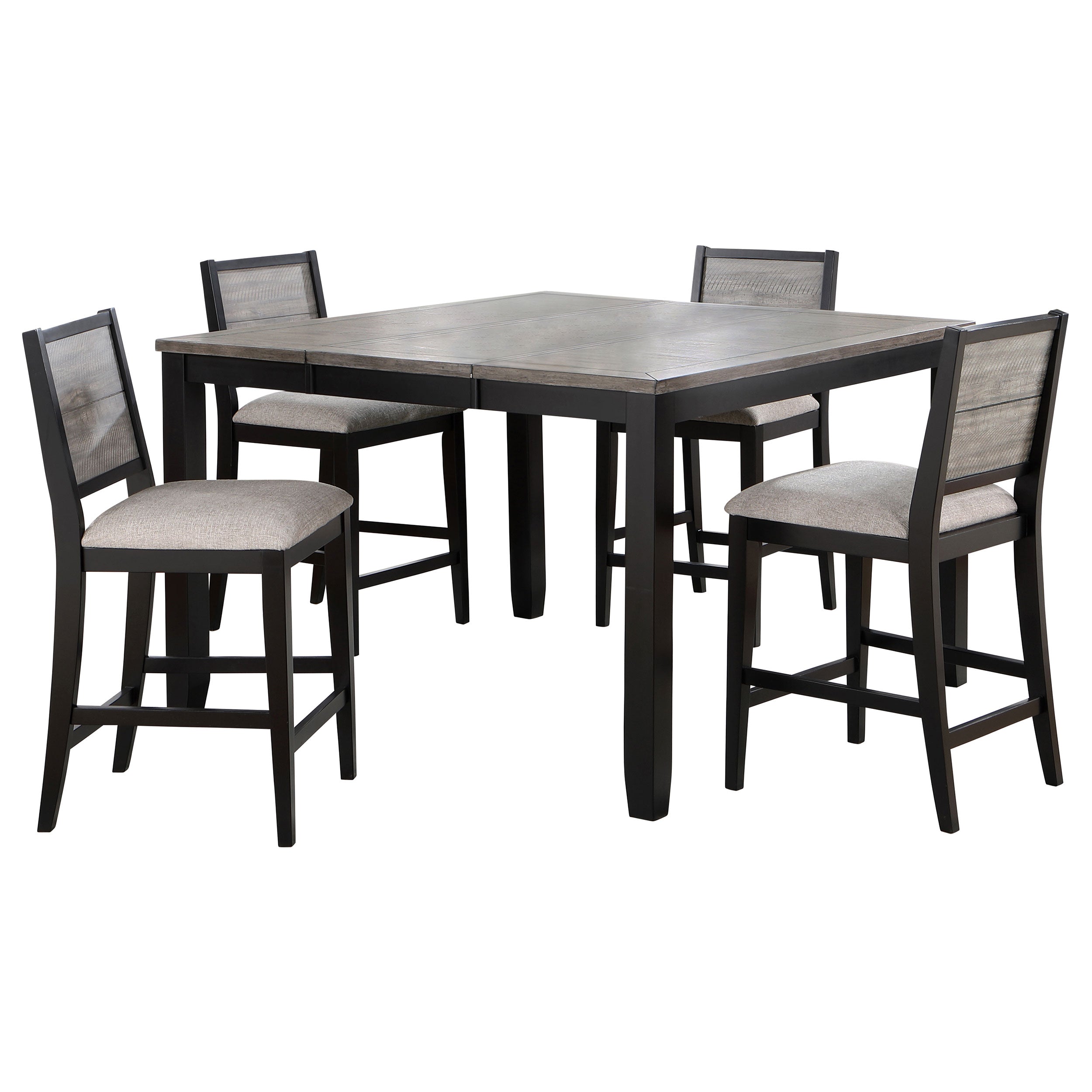 Elodie Counter Height Dining Table Set with Extension Leaf Grey and Black