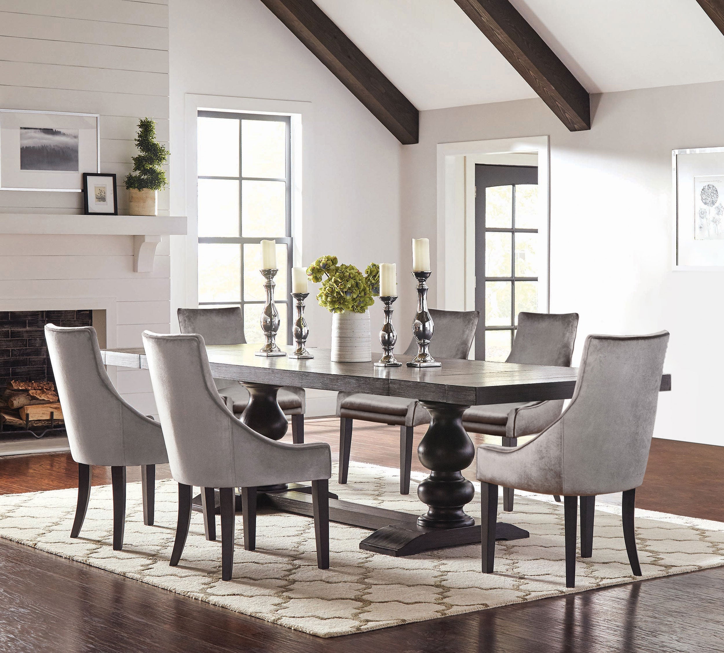 Phelps Rectangular Dining Table Set Distressed Noir