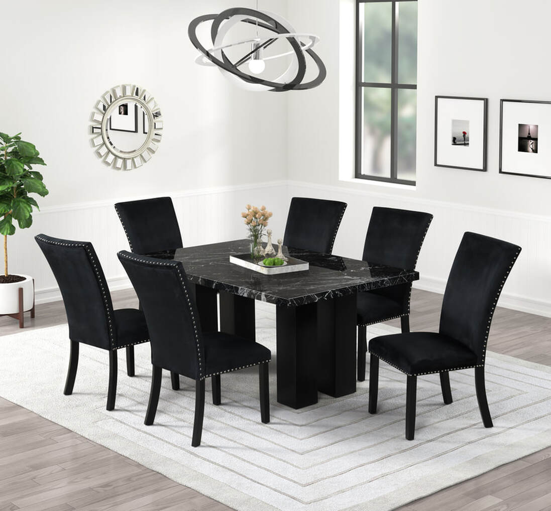 1220 Onyx Faux Marble Dining Set — Table & 6 Chairs