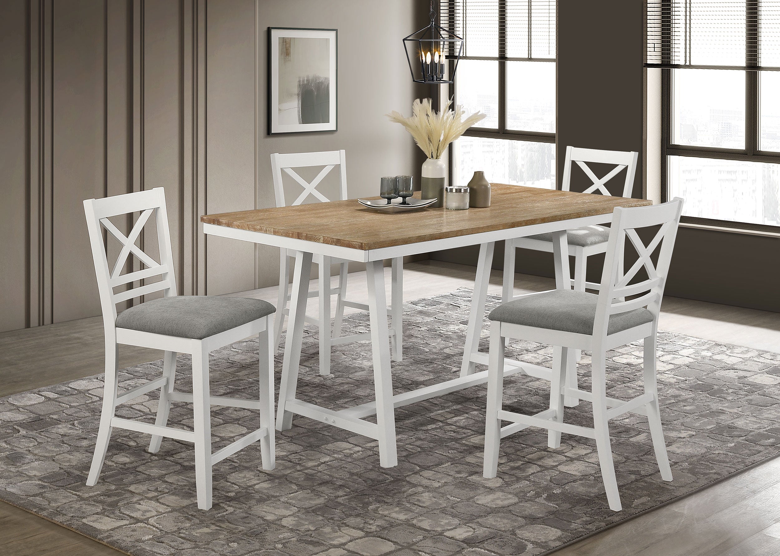 Hollis Rectangular Counter Height Dining Set Brown and White