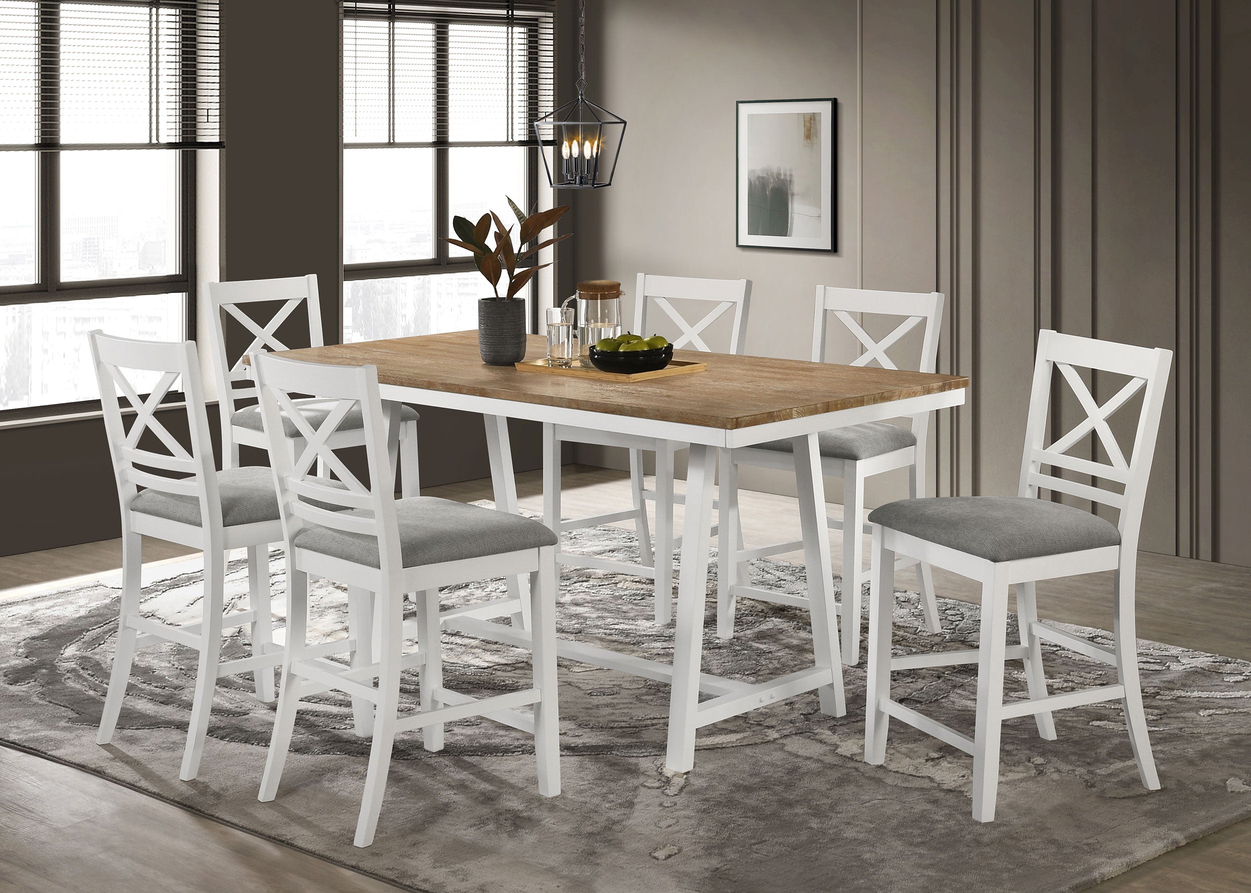 Hollis Rectangular Counter Height Dining Set Brown and White