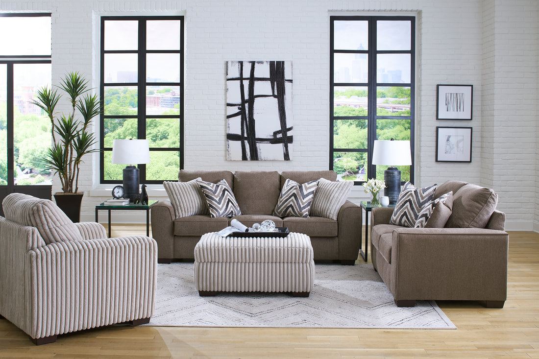 125-Java Sofa & Loveseat Set — Textured Fabric & Accent Pillows