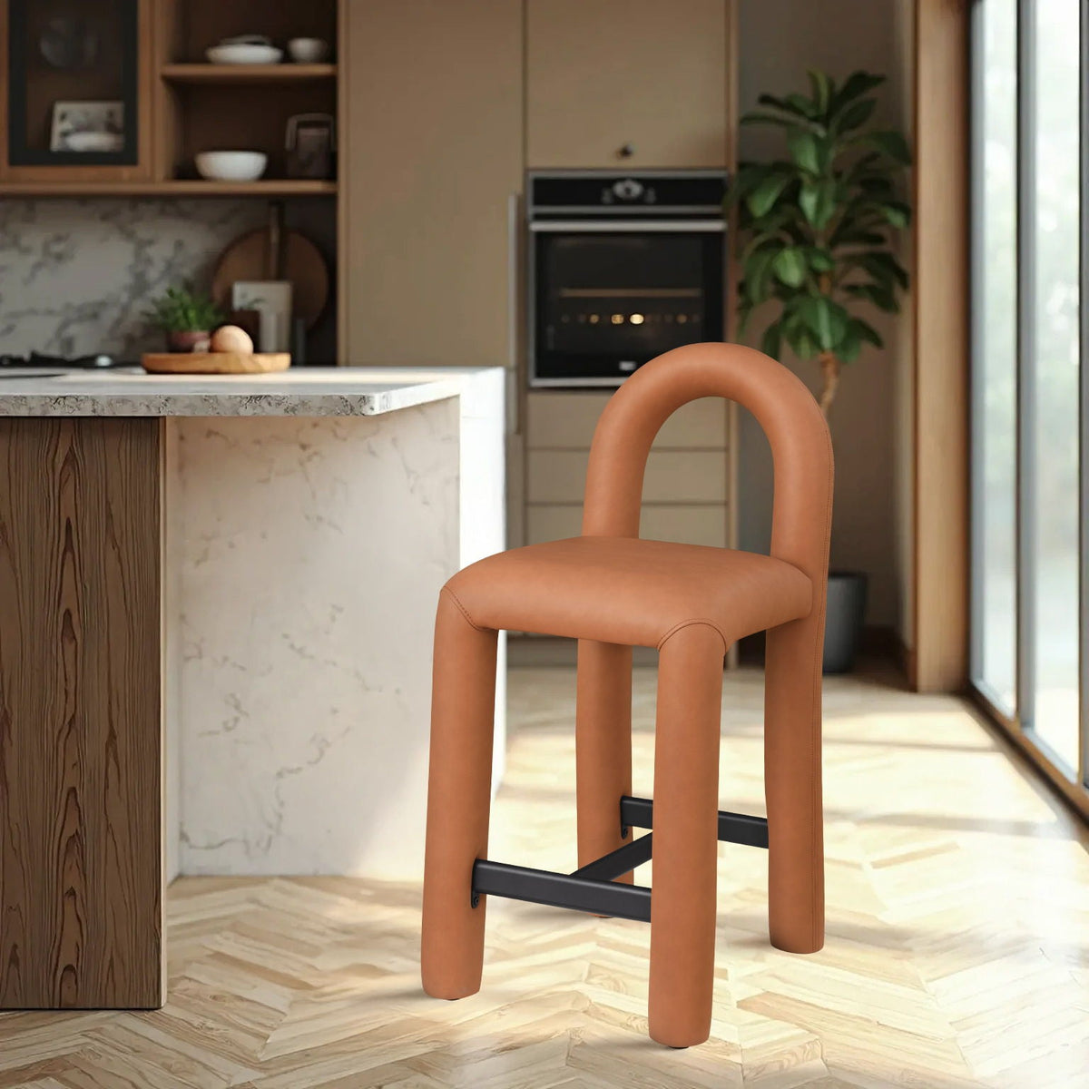 Amari - Vegan Leather and Boucle Fabric Stool - Stool