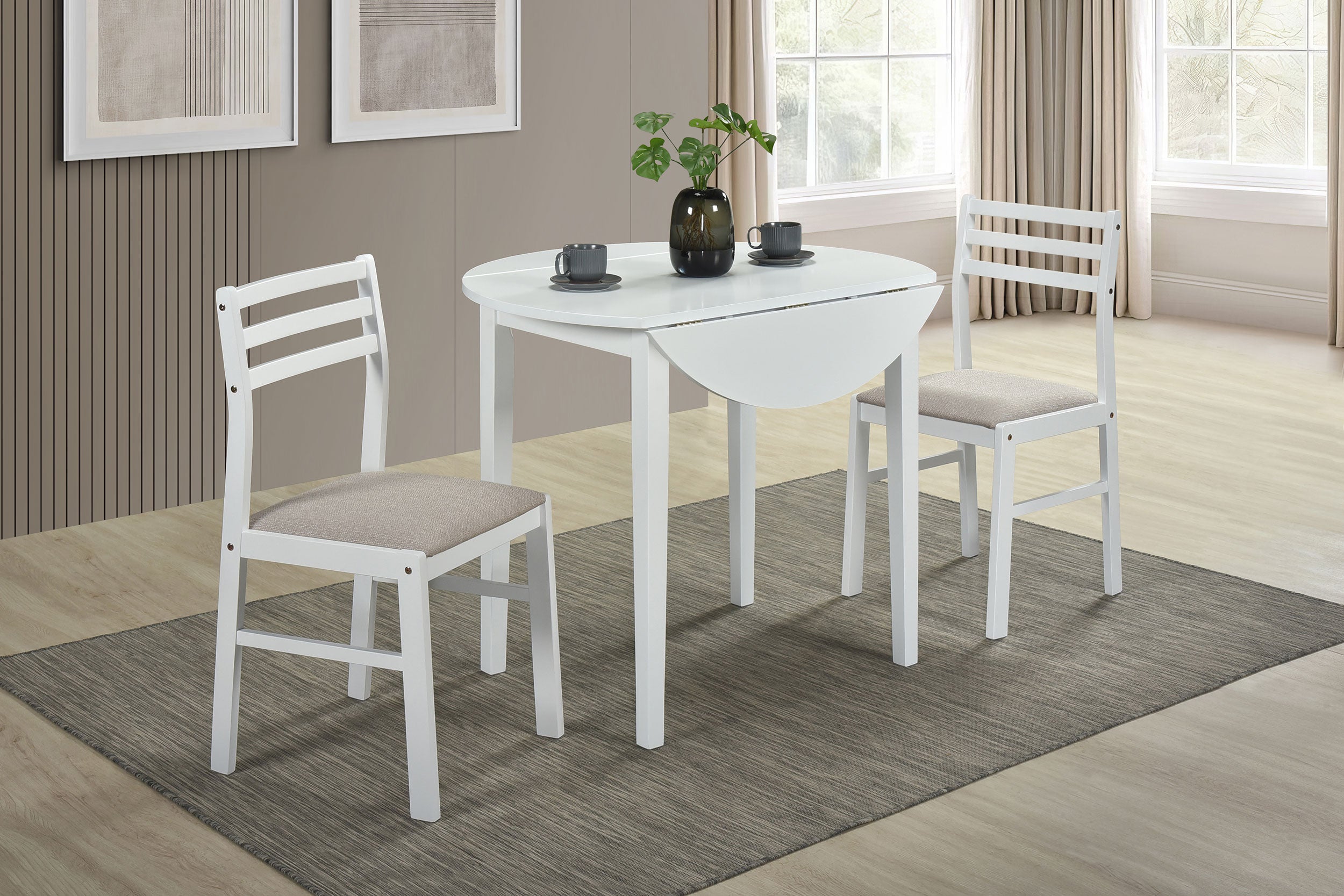 Bucknell 3-piece Round Drop Leaf Dining Table Set White