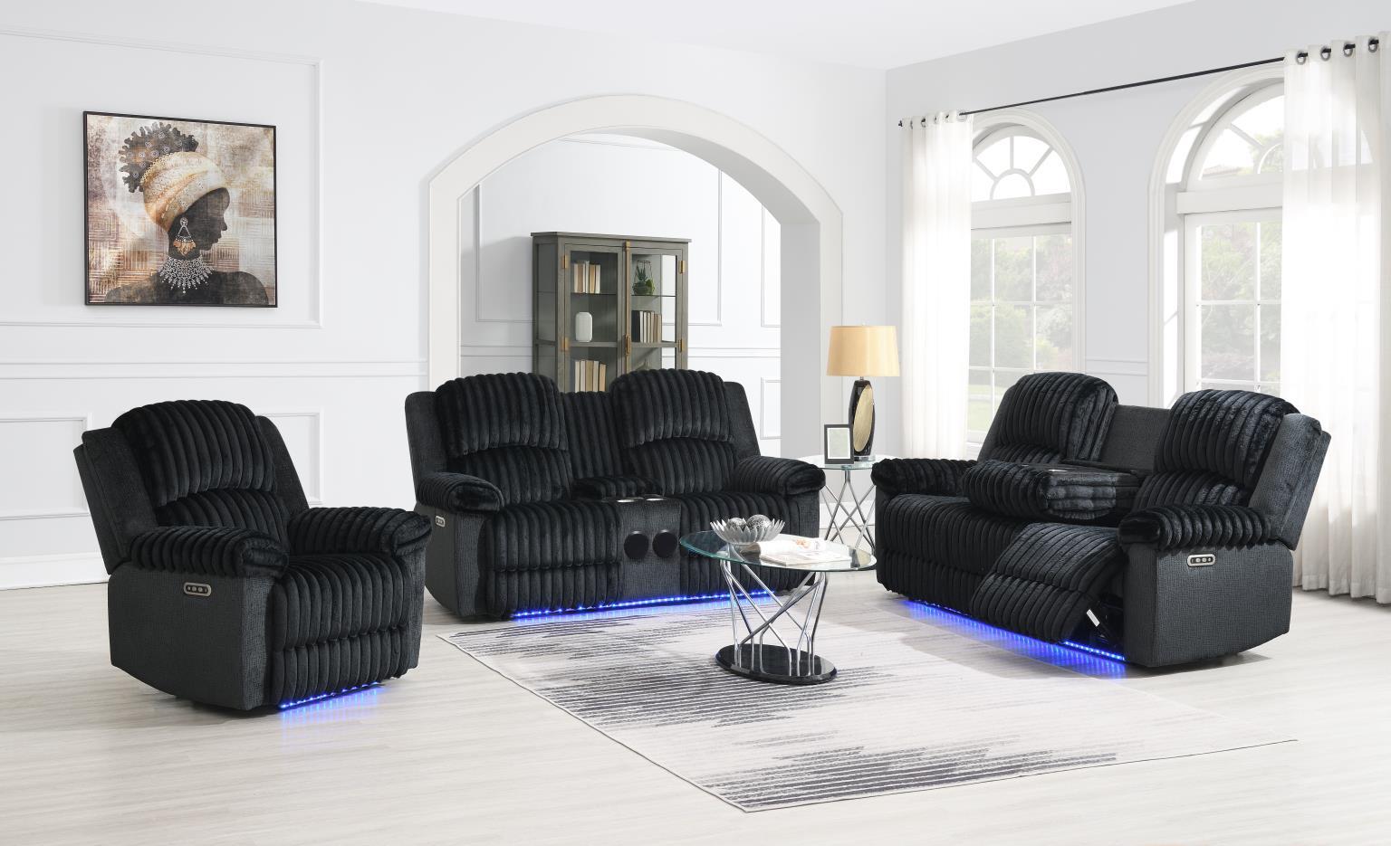 U161 - Corduroy Power LED Reclining Chair - Black