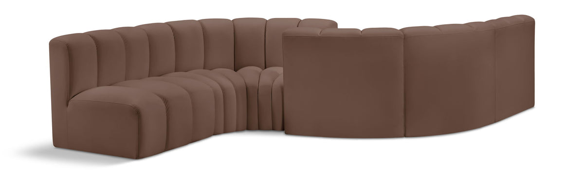 Arc Faux Leather Modular Sectional — 6-Piece Sofa — Brown