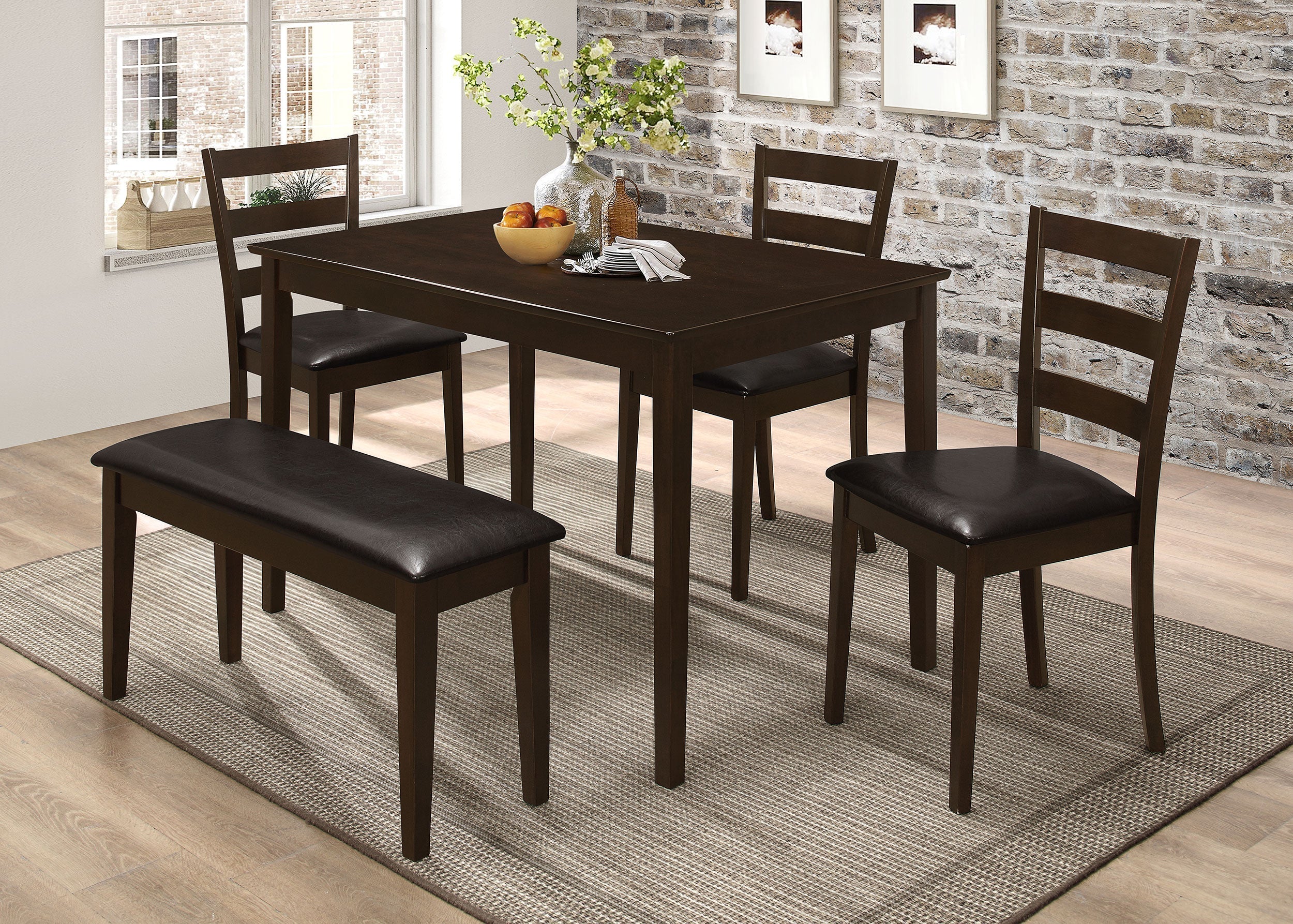 Guillen Dining Set with Bench Cappuccino and Dark Brown