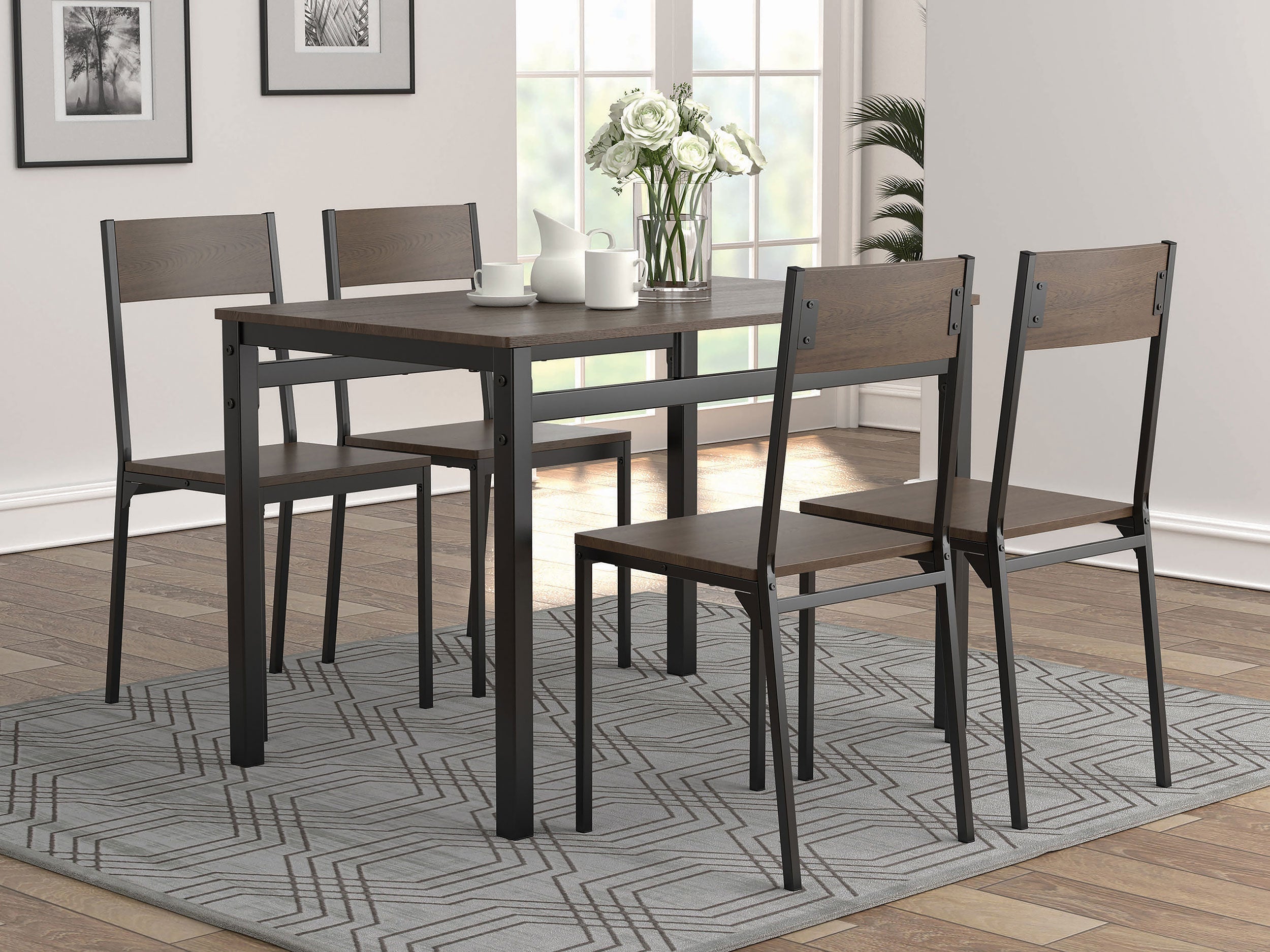 Lana Rectangular Dining Table Set Dark Brown and Matte Black
