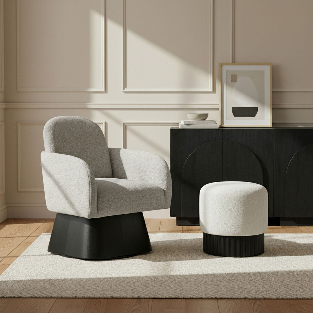 Marlowe - Linen Textured Fabric Upholstered Swivel Accent Chair with Black Base