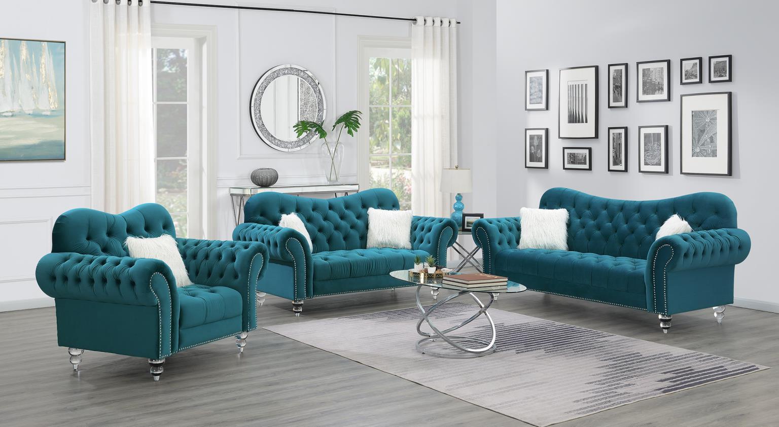 U215 - Chair With One Fur Pillows & Acrylic Legs - Turquoise