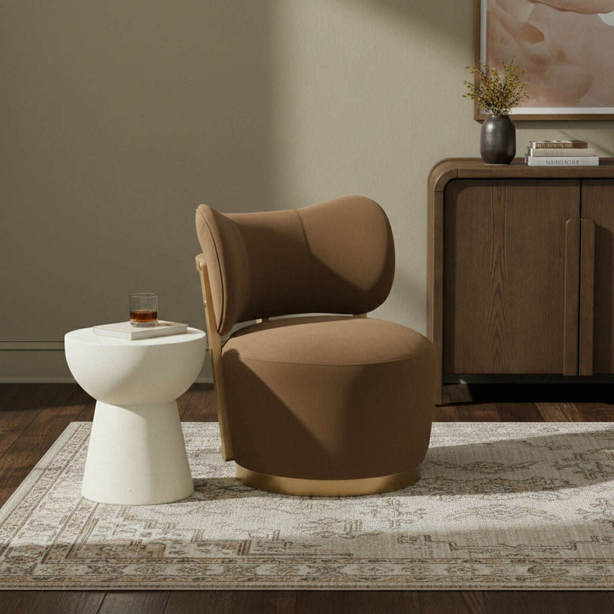 Elara - Velvet Upholstered Swivel Accent Chair - Natural