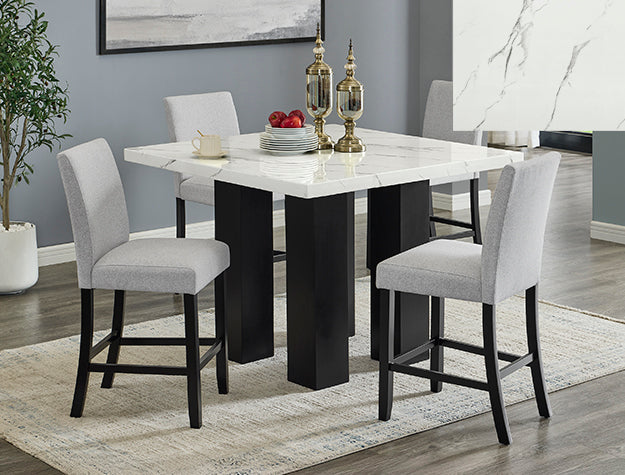 Parkside Dove Counter Height Dining Set — Marble-Look Table