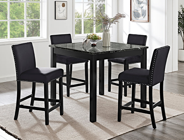 Lennon All Black Counter Height Set — Faux Concrete Top