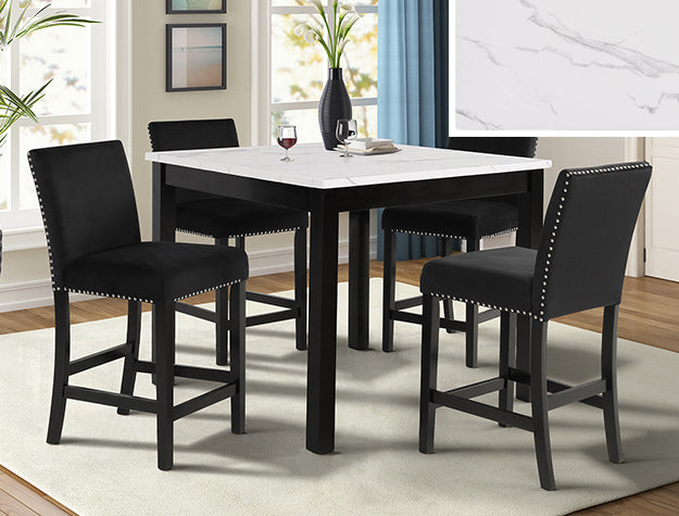 Lennon Counter Height Dining Set — Faux Marble, Velvet Chairs