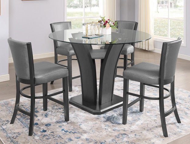 Camelia Glass Top Counter Height Dining Set — Pewter Chairs