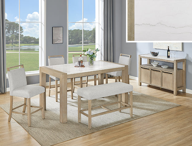 Hazel Genuine Marble Counter Height Set — Table, Stools & Sideboard