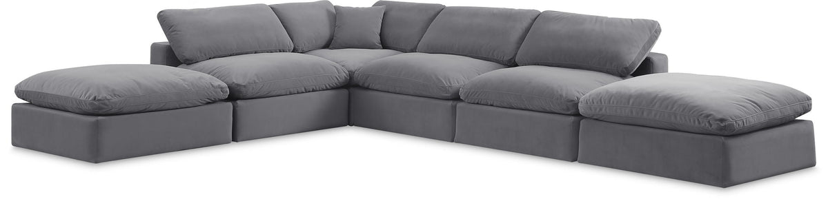 Comfy Velvet Modular Sectional — 6-Piece Sectional — Grey