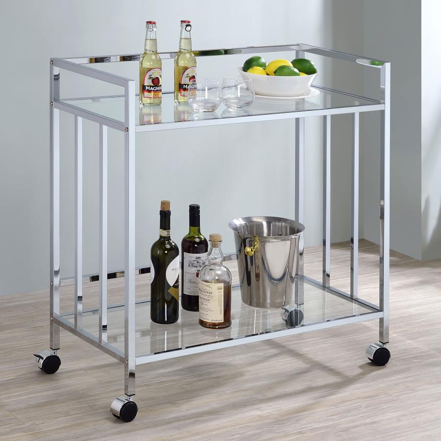 Cara 2-tier Rectangular Glass Shelf Metal Bar Cart Brass