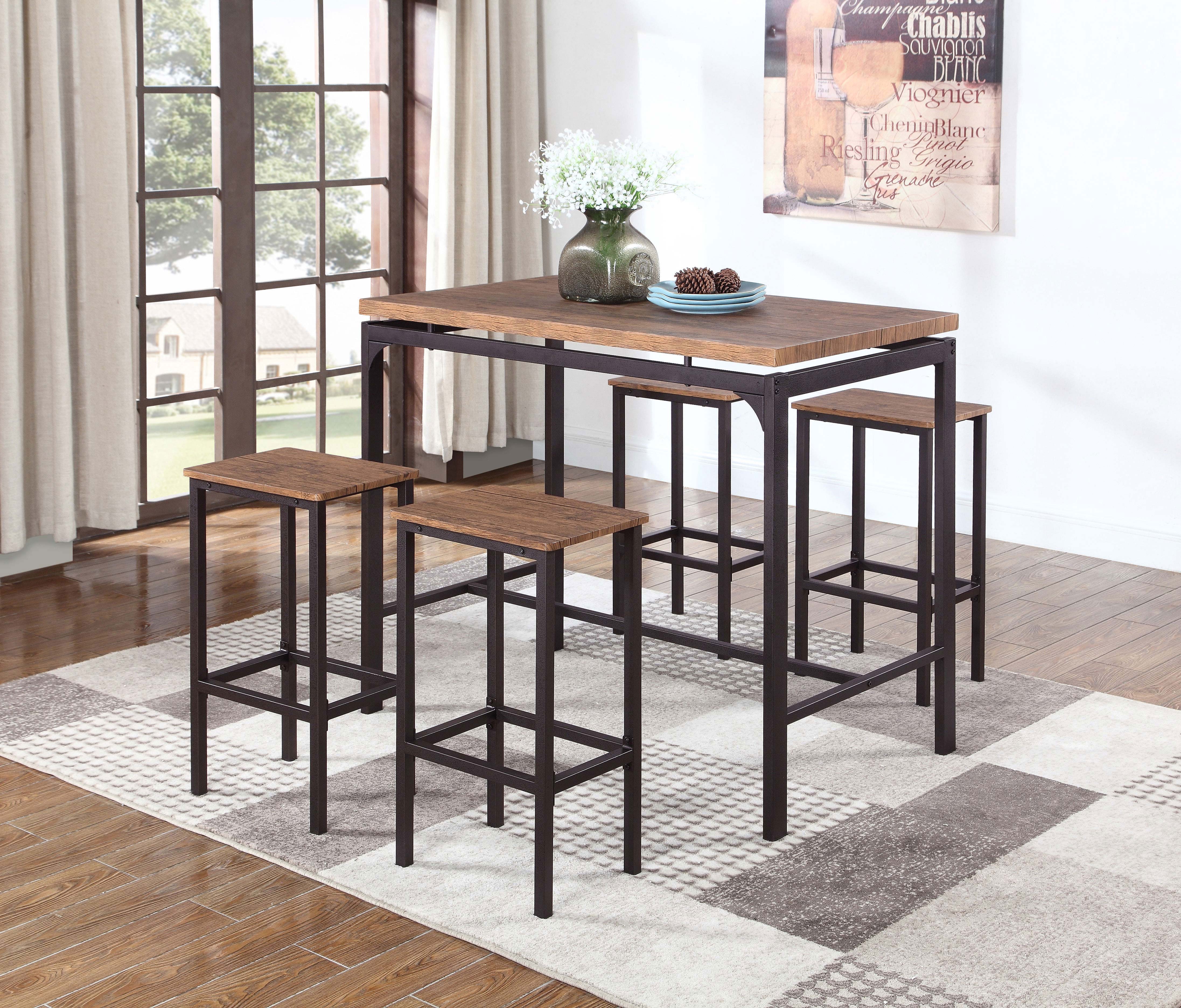 Santana Pub Height Bar Table Set Weathered Chestnut and Black