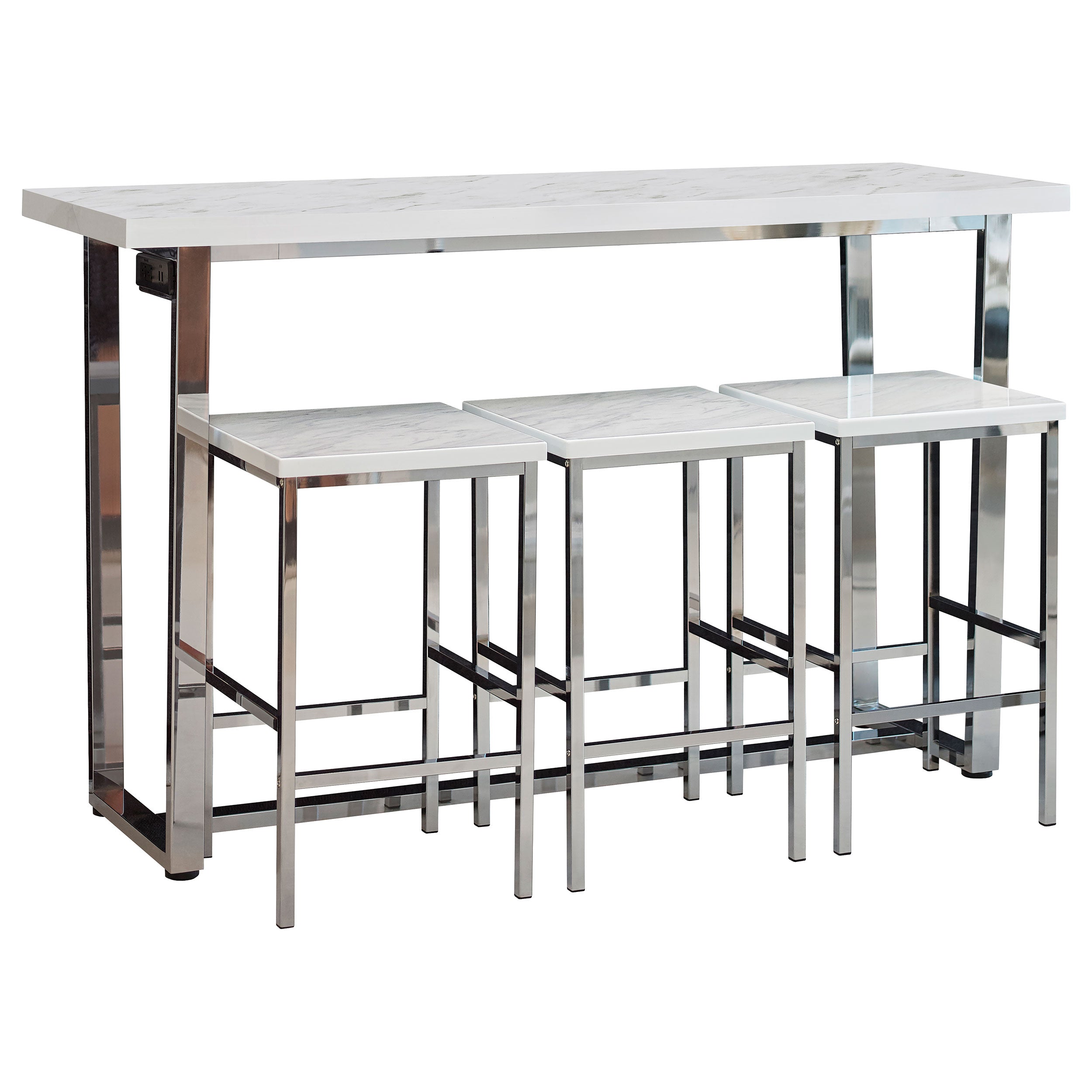 Marmot Rectangular Counter Height Set White Marble and Chrome