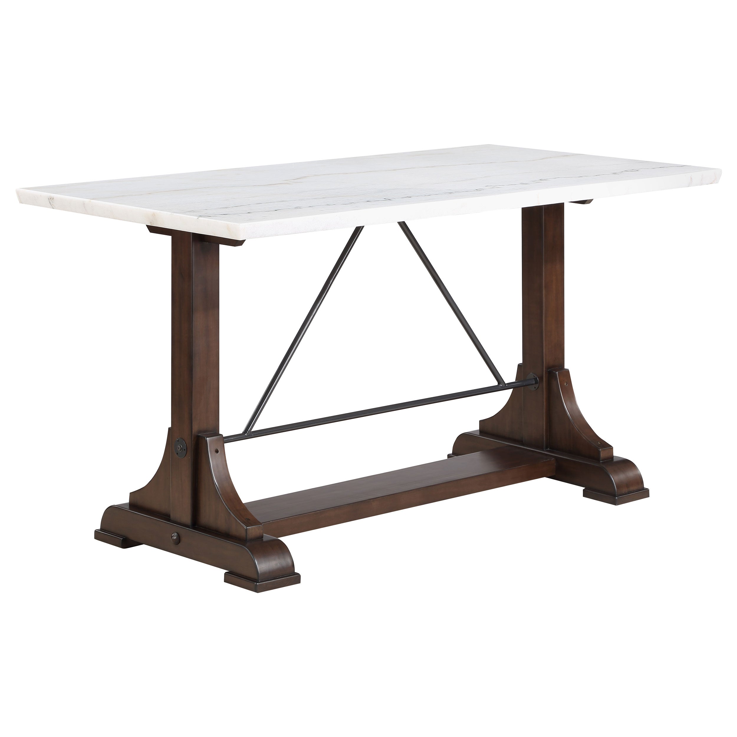 Aldrich Counter Height Dining Set Genuine White Marble Top and Dark Brown