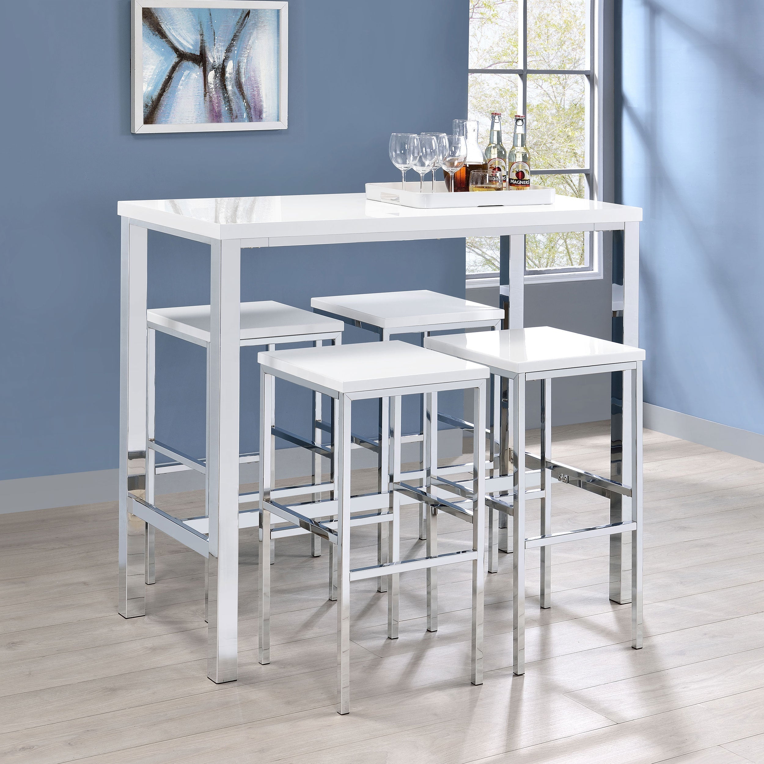 Natividad Bar Set White High Gloss and Chrome