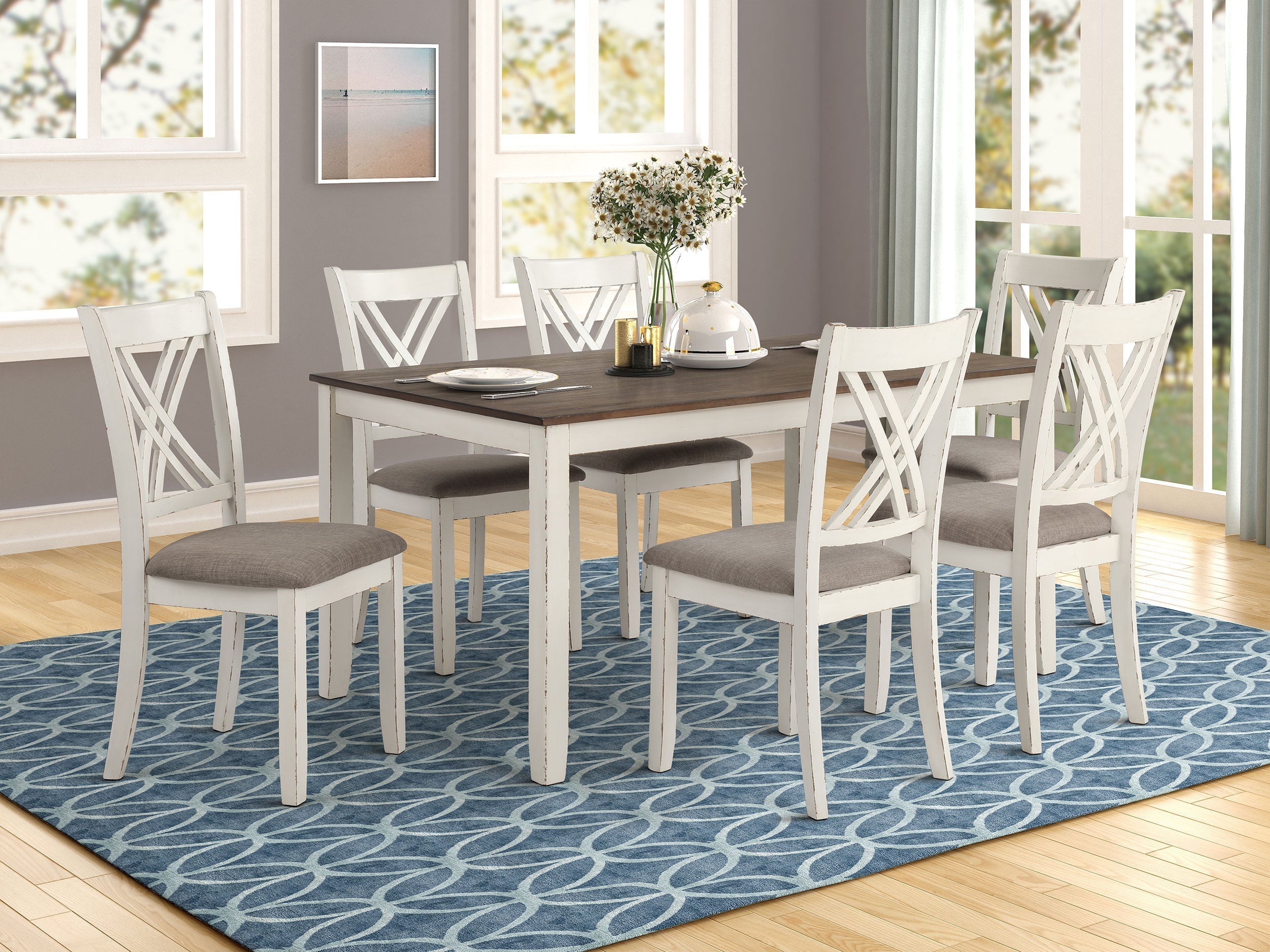 Fortress Dining Set Chestnut and Vintage White
