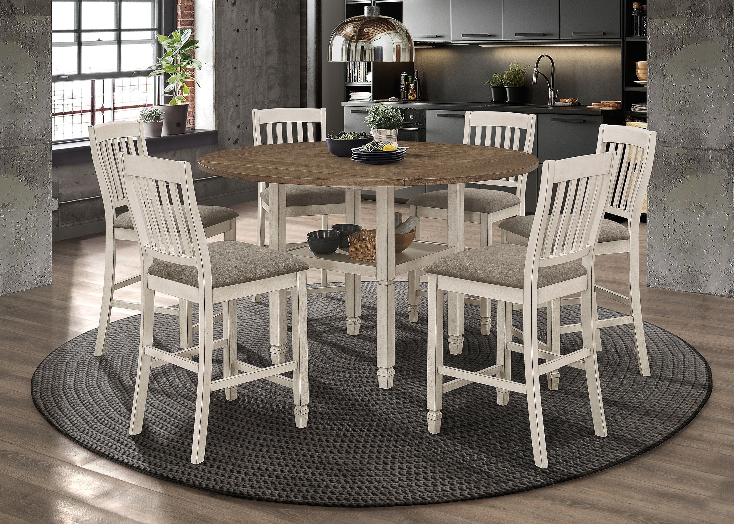 Sarasota Counter Height Dining Set with Drop Leaf Nutmeg and Rustic Cream