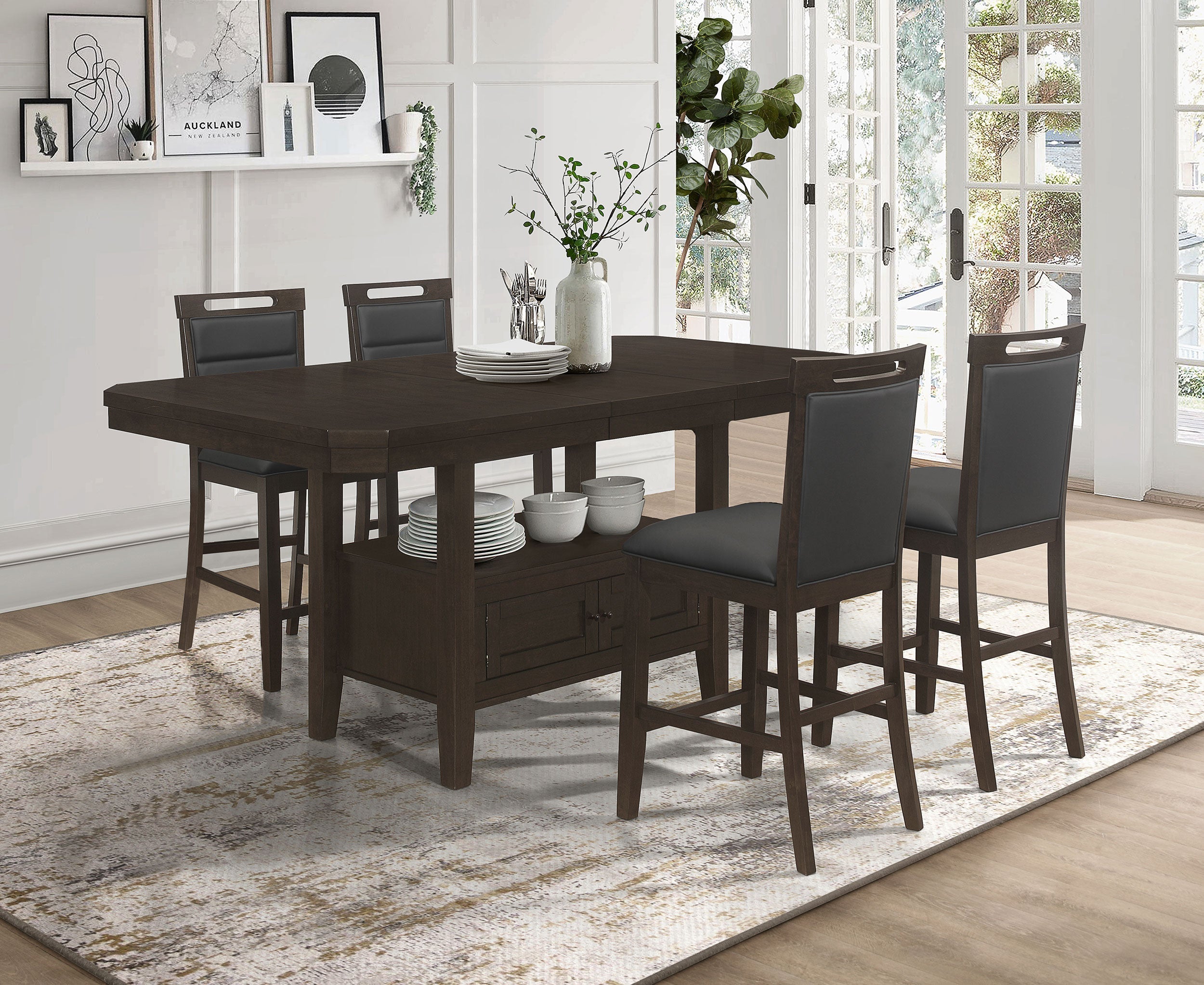 Prentiss Rectangular Counter Height Dining Set with Butterfly Leaf Cappuccino
