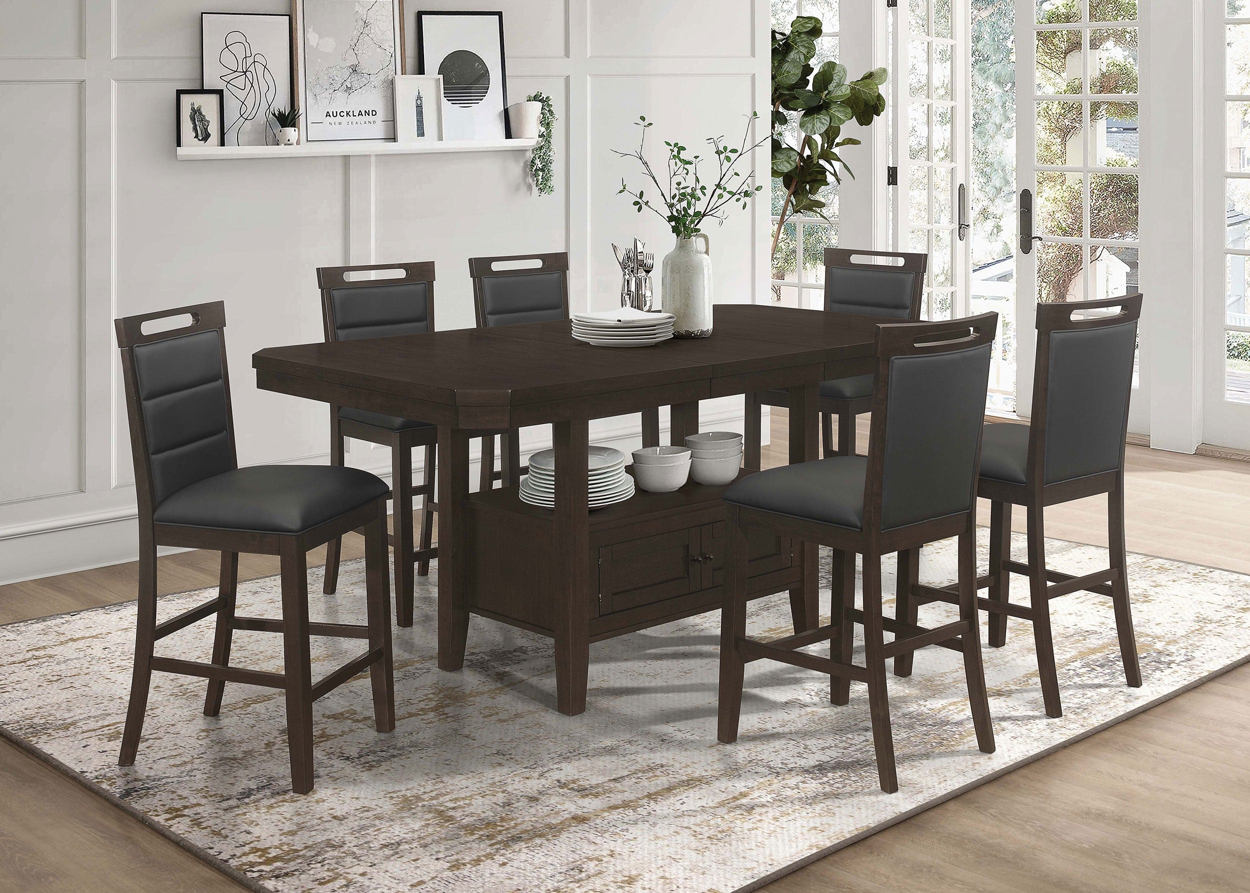 Prentiss Rectangular Counter Height Dining Set with Butterfly Leaf Cappuccino