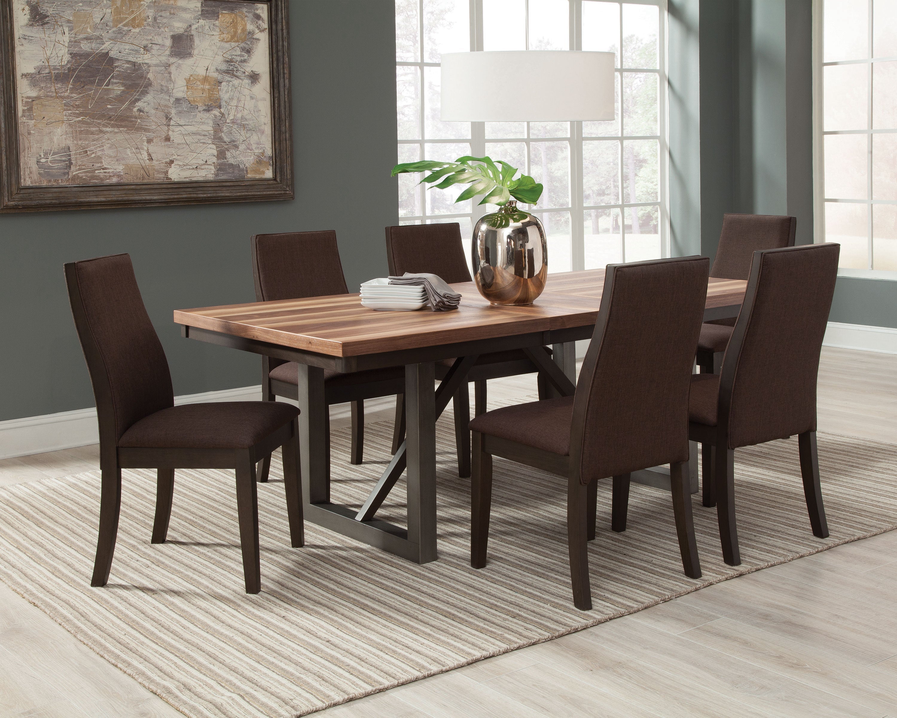 Spring Creek Dining Room Set Natural Walnut and Chocolate Brown