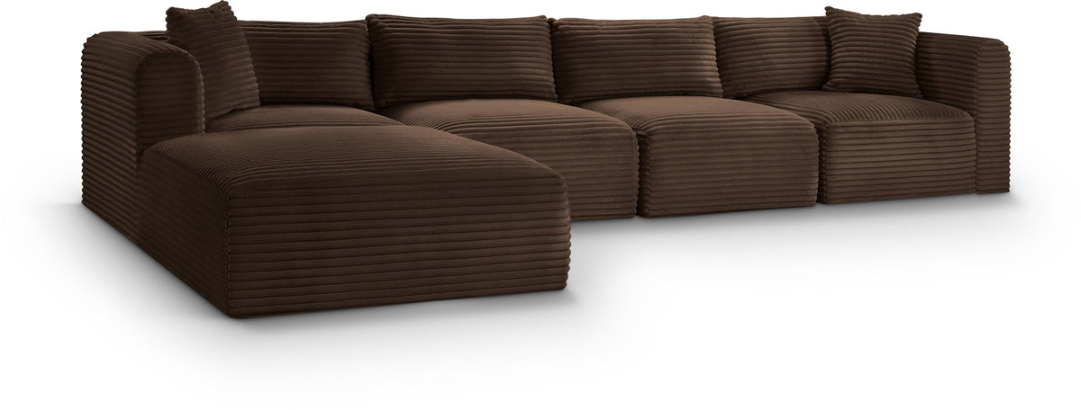 Shaggy Modular Sectional — 5-Piece Sectional With Ottoman — Brown
