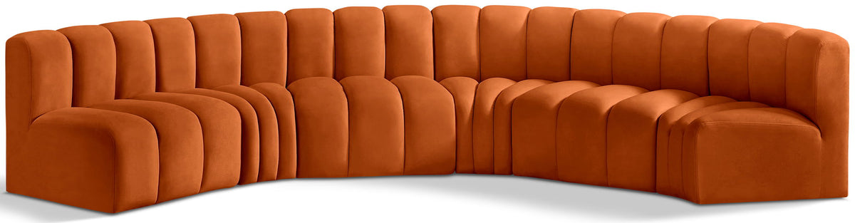 Arc Velvet Modular Sectional — 6-Piece U-Shaped Sectional — Cognac