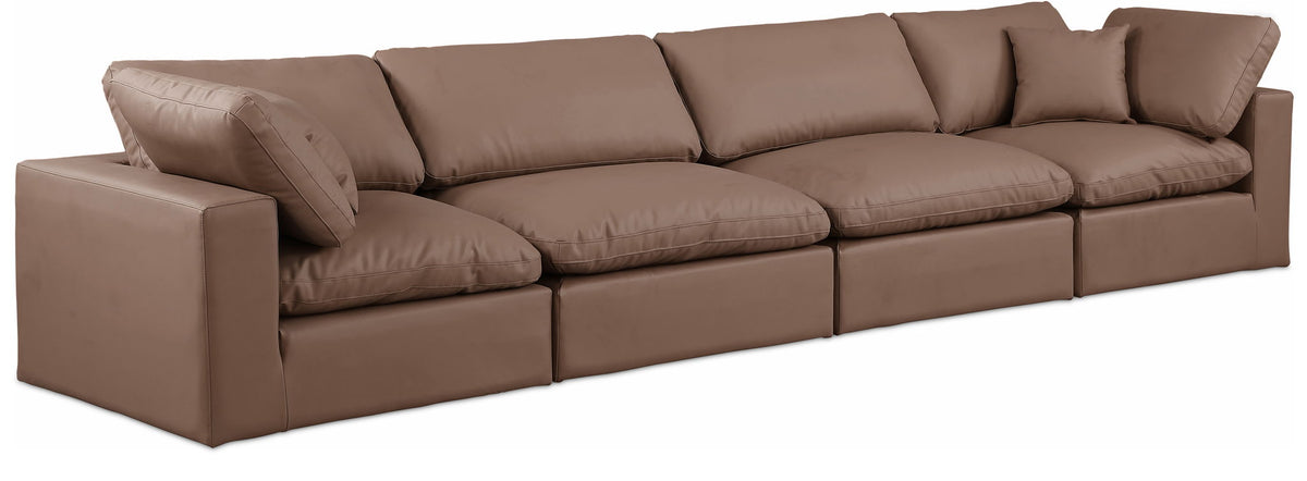 Comfy Faux Leather Modular Sectional — 4-Piece Sofa — Brown