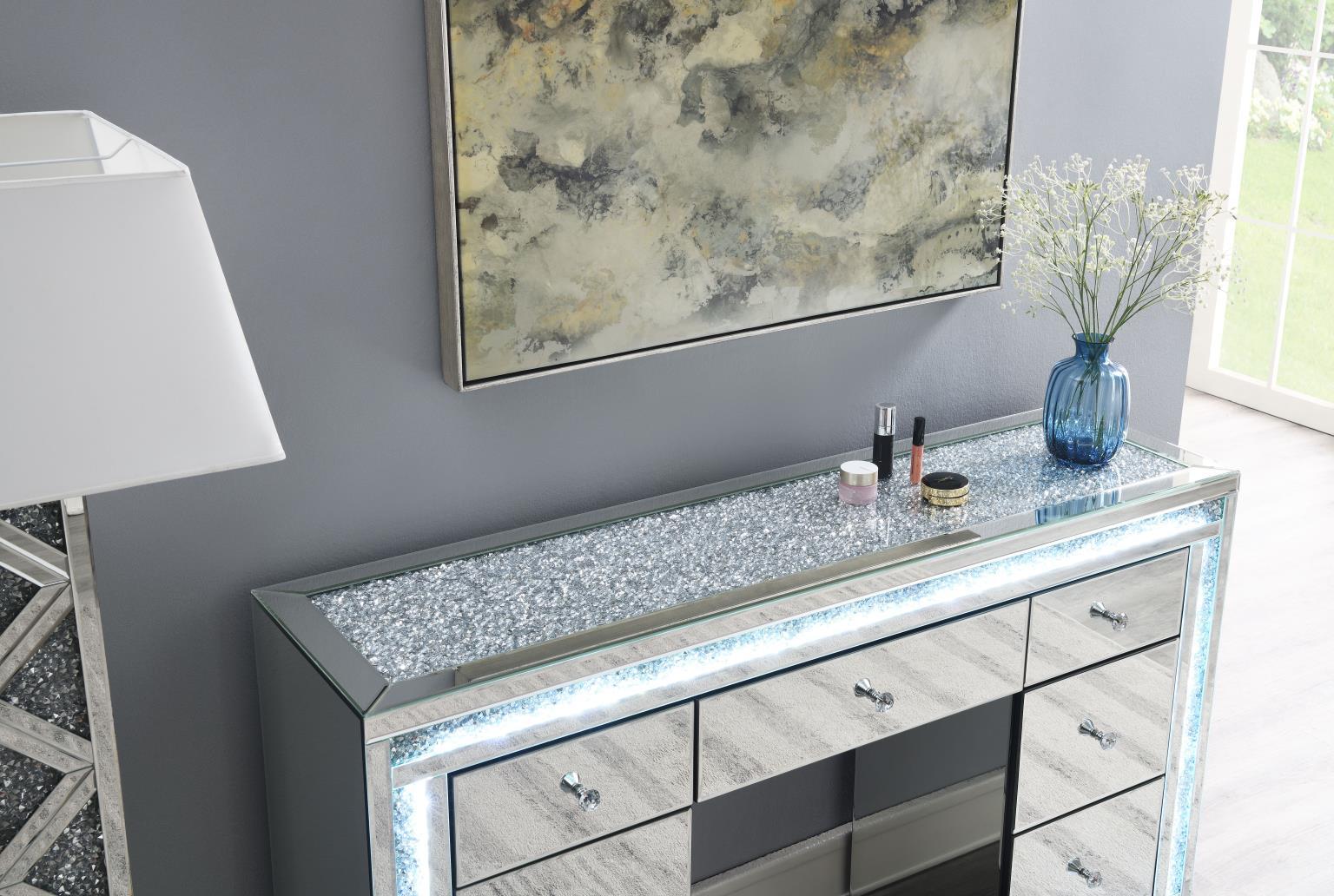 G-320 Pearl Silver Glamour Vanity Set (MDF Dresser + Mirror Bluetooth Speaker With Lights)