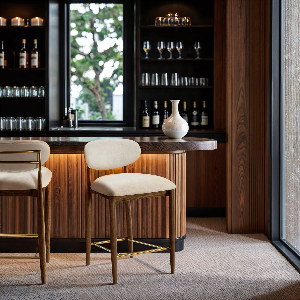Riccio Fabric Counter Stool with Walnut Frame