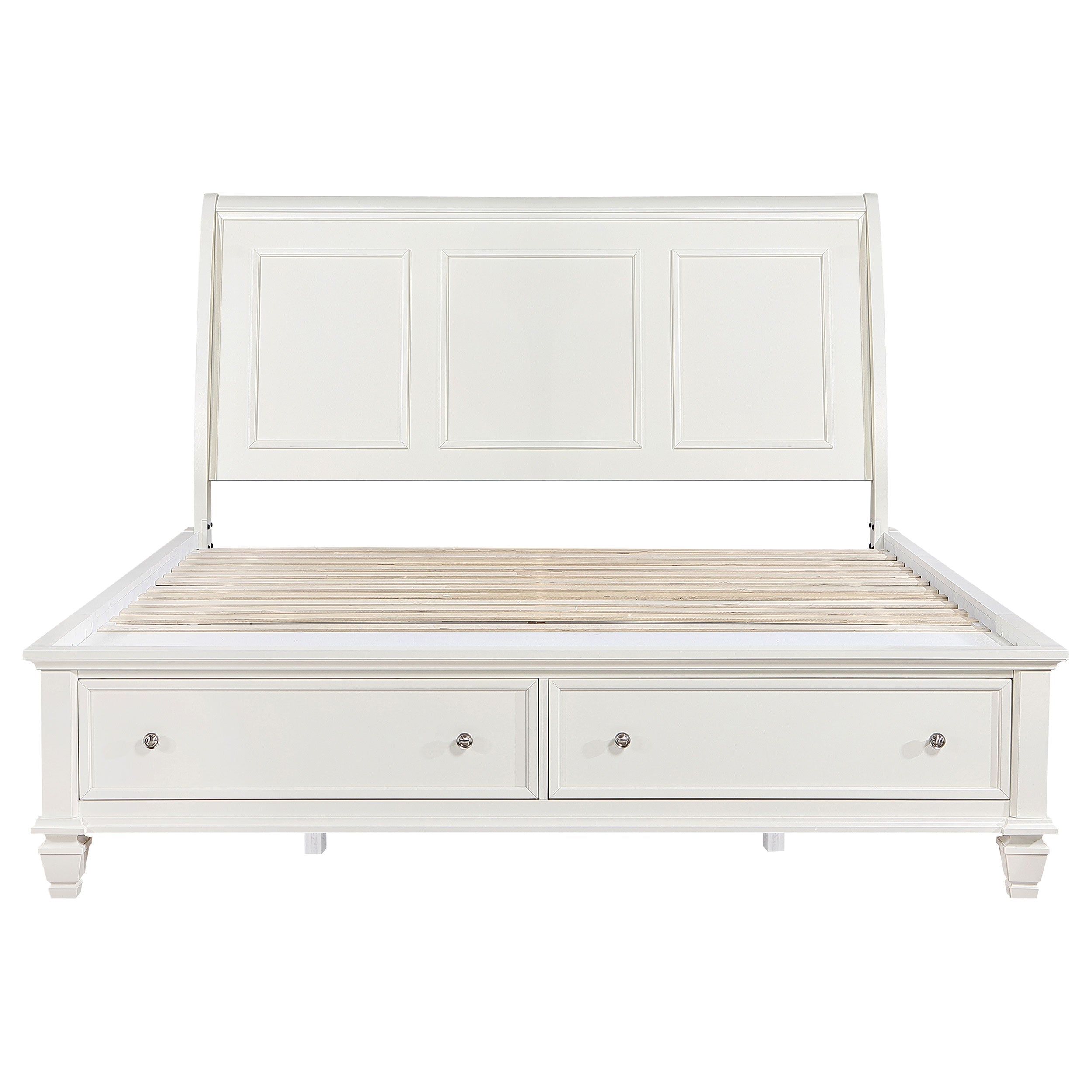 Sandy Beach Wood Queen Storage Panel Bed Cream White