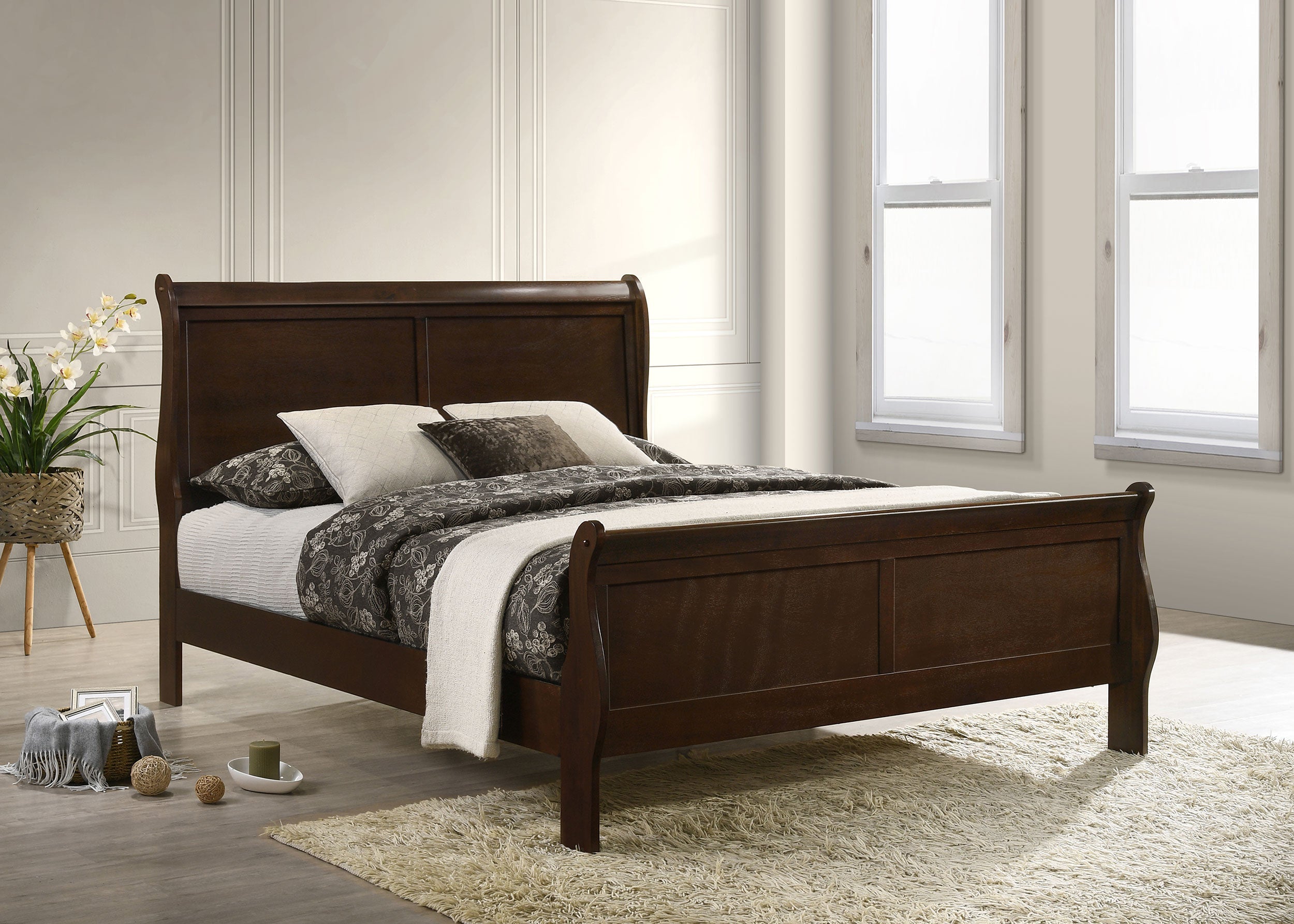 Louis Philippe Panel Sleigh Bed Cappuccino