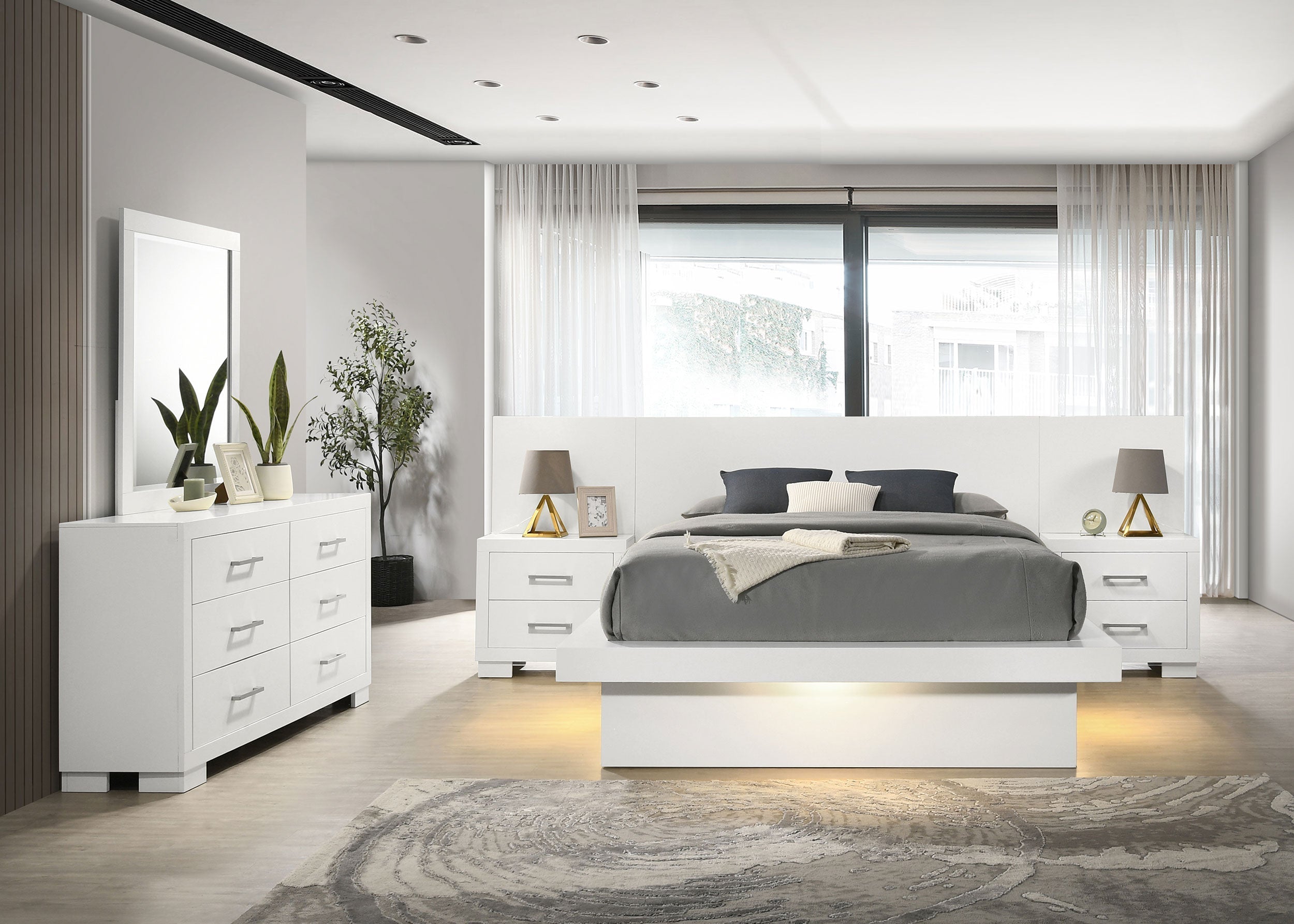 Jessica LED Bedroom Set Cream White