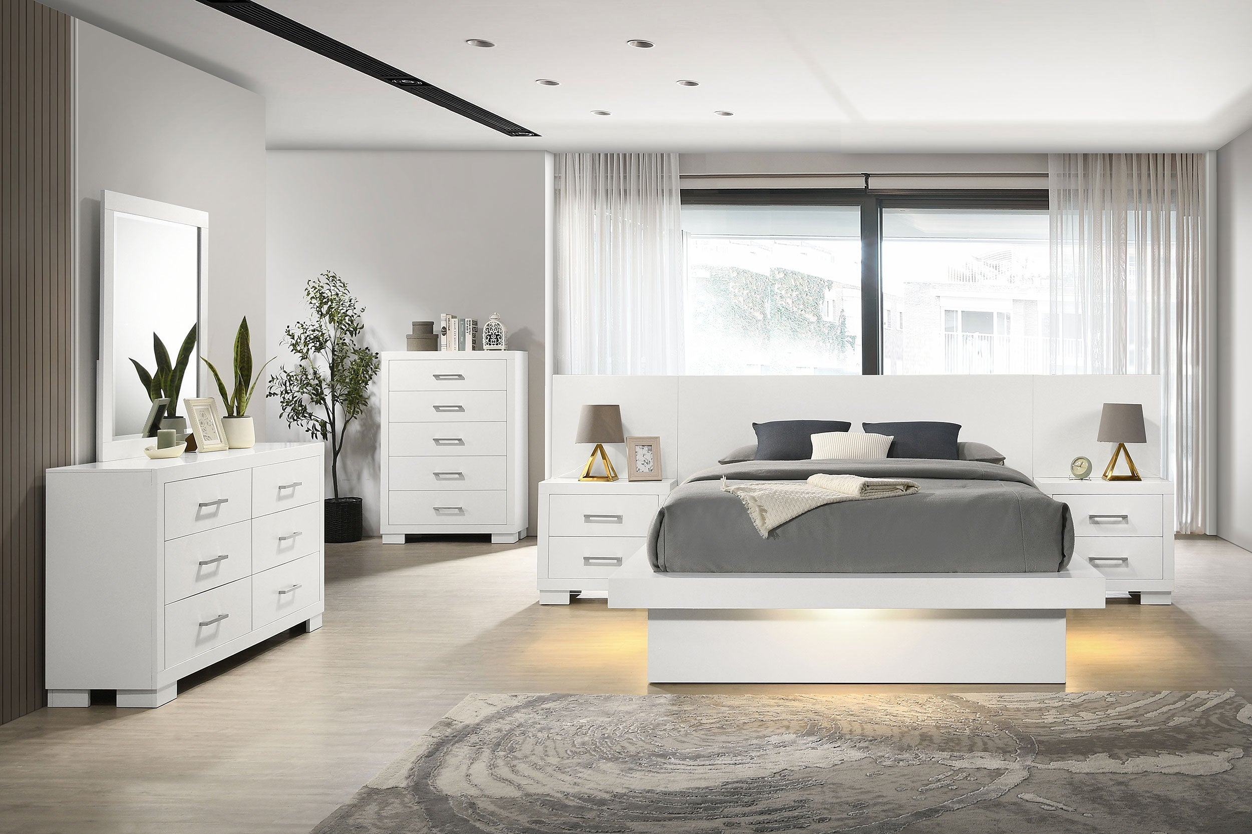 Jessica LED Bedroom Set Cream White